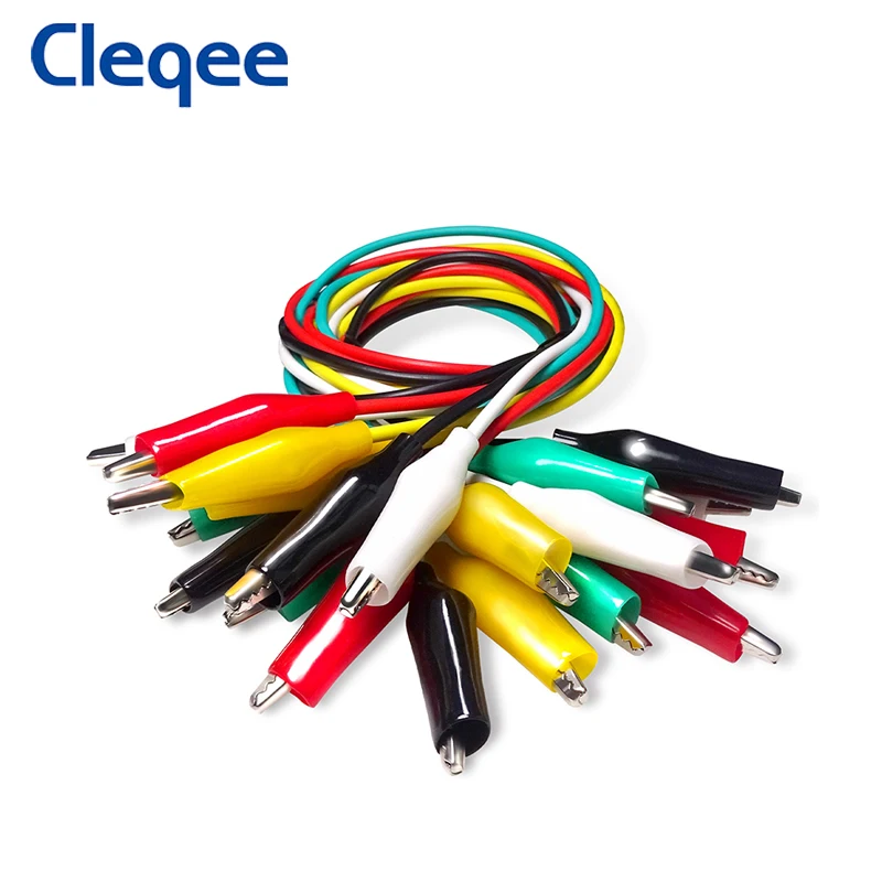 

Cleqee P1025 10pcs Dual Alligator Clips Test Lead kit Double-ended Crocodile Clip Electrical DIY Cable 50cm Wire