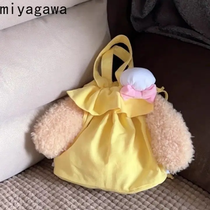

Ручная милая холщовая студенческая сумка через плечо Miyagawa, шикарная милая милая сумка-ведро на одно плечо с завязками