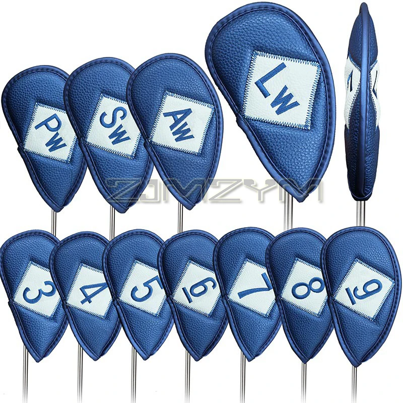 12 Pcs/set Golf Club Head Covers Double-sided Embroidered Universal Leather Golf Club Head Covers Iron Golf Headcovers