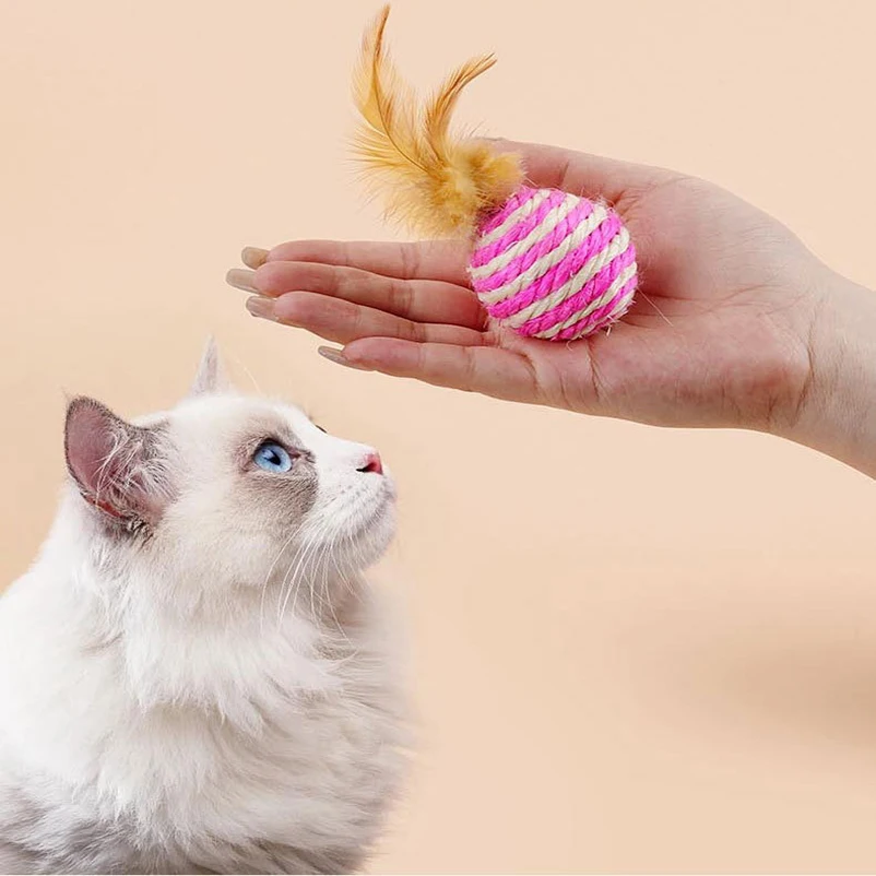 Katze Spielzeug Ball Interaktive Katze Scratcher Spielzeug Spielen Kauen Rassel Scratch Natürliche Feder Ball Training Kätzchen Haustier Liefert