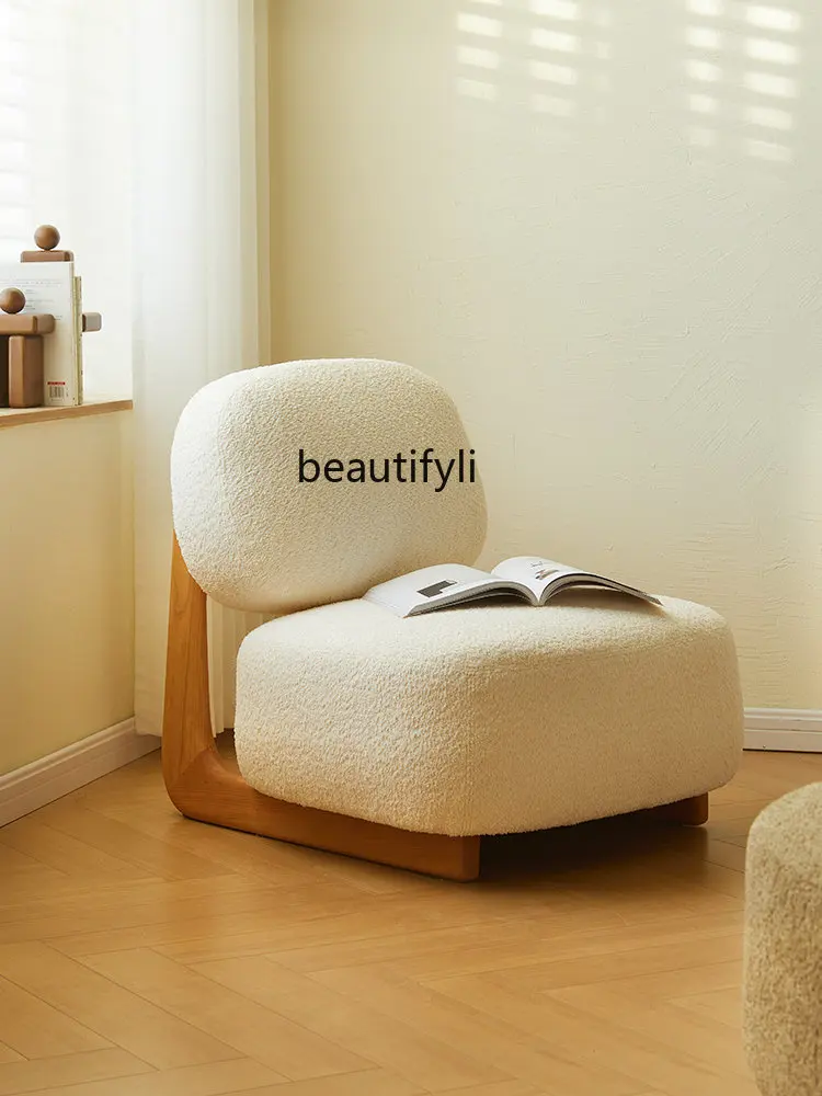 Cream Lounge Sofa Chair Solid Wood Alpaca Fleece/Fiber Living Room Single Armchair Bedroom Floor Designer Chair furniture