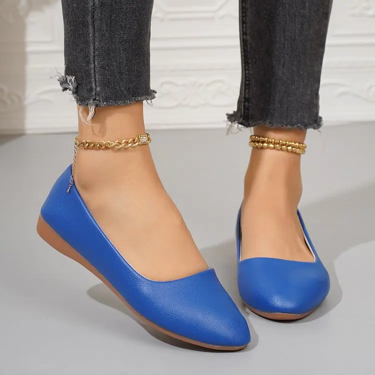 Einfarbige Ballerinas für Damen mit spitzer Zehenpartie, leicht und bequem, zum Hineinschlüpfen, für Alltag, Büro, Schule und Reisen – Detail 3