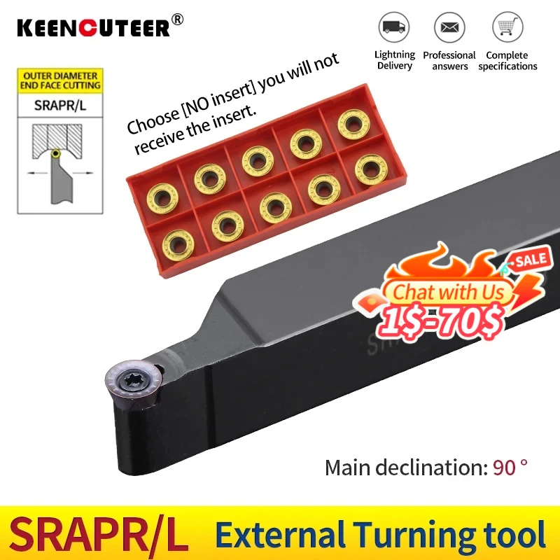 SRAPR1616H08 SRAPR2020K10 SRAPR2525M10 External Turning Tool Holder RPMT/RPGT Carbide Inserts Lathe Cutting Machine Tools Set