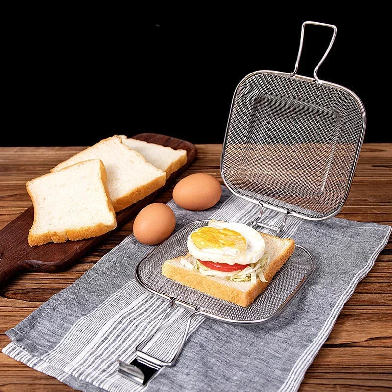 1PC Stainless steel sandwich maker Panini pressed bread baking net holder portable camping equipment barbecue tools