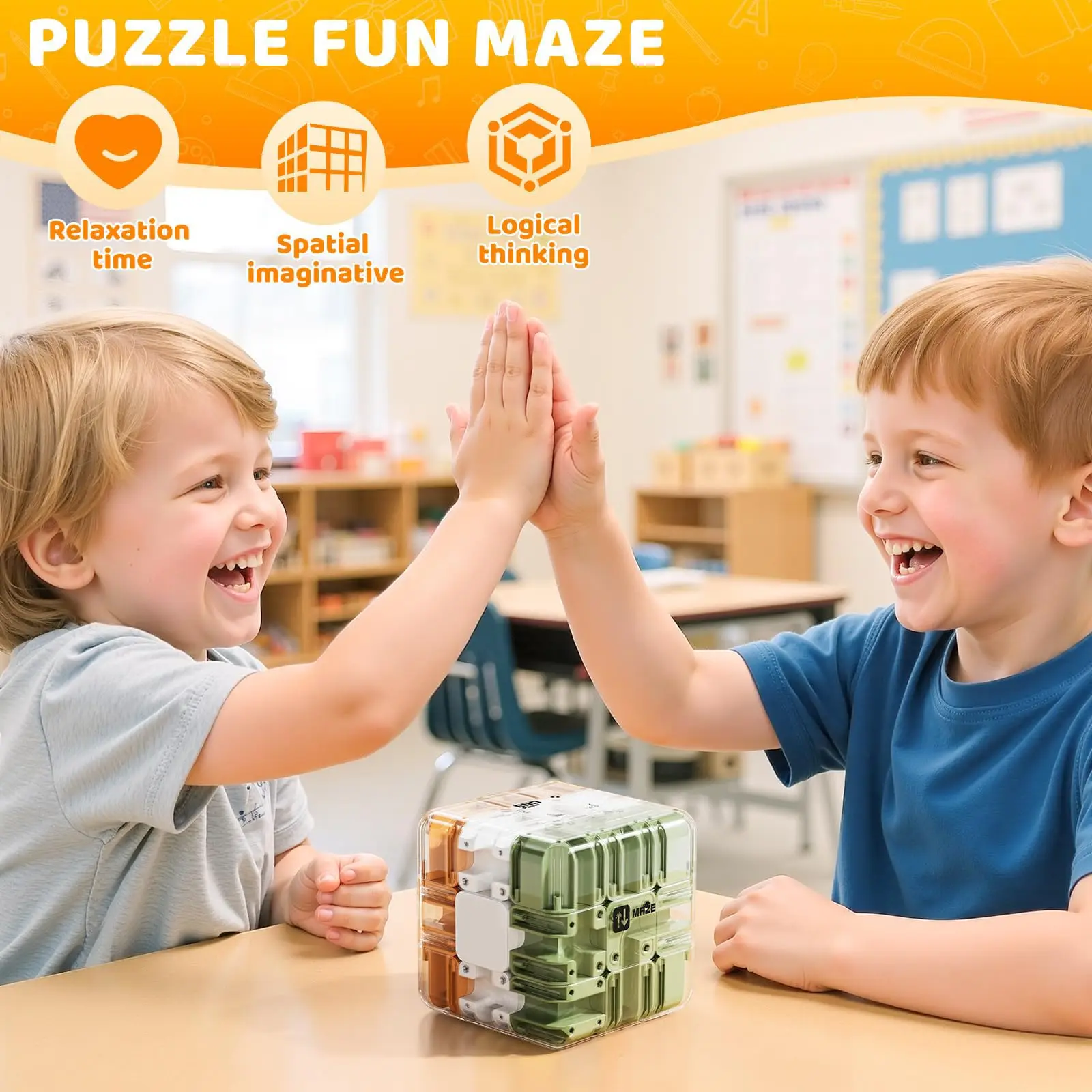 3D迷路マジックキューブパズルおもちゃ、透明な迷路脳トレフィジェットキューブ、子供と大人のための論理的思考ストレス解消おもちゃ