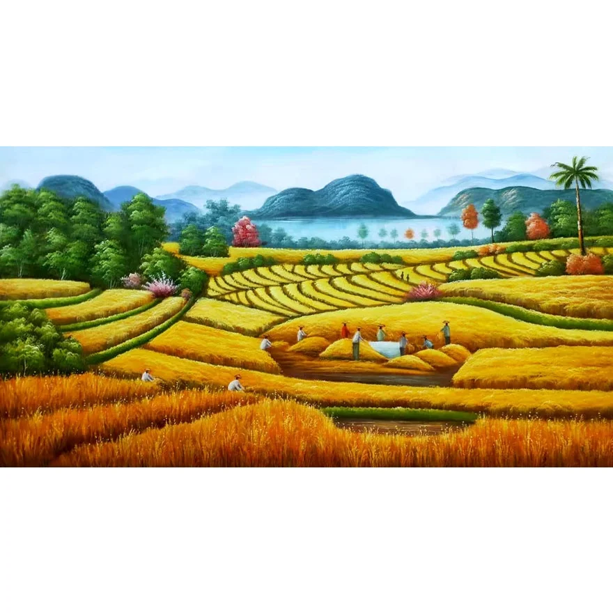 DIY full Diamond Embroidery,Round Diamond Rural Scenery Harvest Wheat Field living room decoration rhinestone Diamond painting