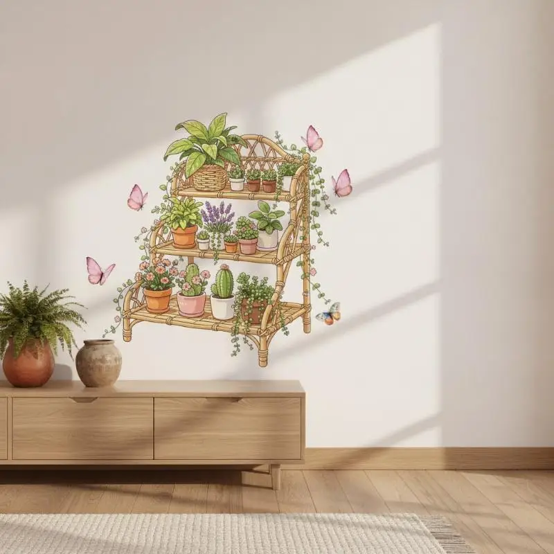 Self-adhesive Leaves Of A Potted Flower Wall Sticker Living Room Background Decoration Mural Bedroom Decals Home Decor Stickers