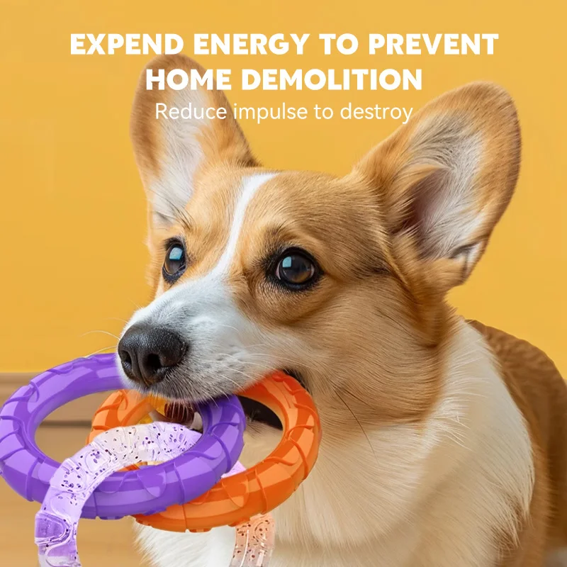 1 قطعة لعبة مضغة الكلب حلقة 3 حلقات ألعاب تفاعلية لدغة مقاومة طحن الأسنان تنظيف ألعاب الحيوانات الأليفة #1