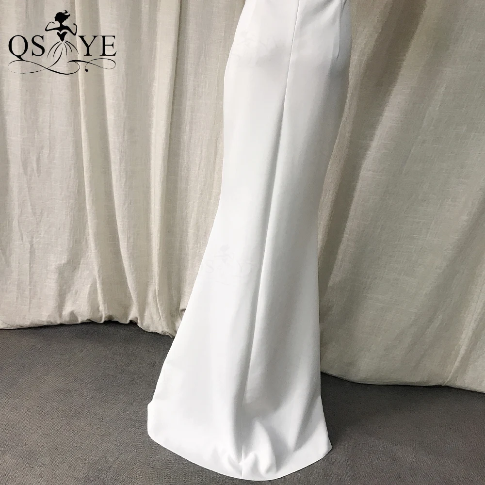 Plain White Wedding Kleider Off Schulter Stretchy Meerjungfrau Brautkleid Elegante Elastische Seite Sleeves Einfache Braut Kleid Ehe