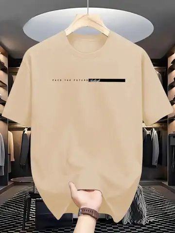 Summer men's 100% cotton casual loose fit large letter print round neck short sleeved T-shirt top High Street Unisex style