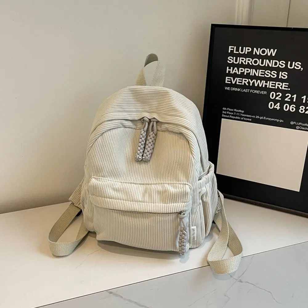 Zaino elegante e leggero in velluto a coste Zaino per studenti casual in tinta unita Borsa da viaggio pratica in stile giapponese per le donne