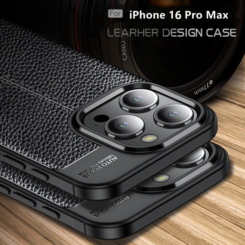 

Чехол-бампер для iPhone 16 Pro Max, противоударный мягкий кожаный чехол из ТПУ для iPhone 16 Pro Max