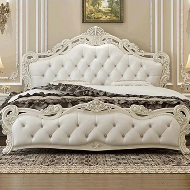 

Modern European Double Bed White Villa Glamorous Wood Luxury Twin Bed Frame Headboard Design Cama Box Casal Home Furniture