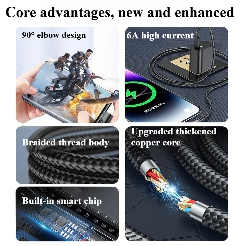 C إلى C كابل الكوع 66 واط الهاتف المحمول شحن سريع كابل بيانات 1 2 3 متر مناسبة لابل سامسونج شاومي ريدمي كابل شحن