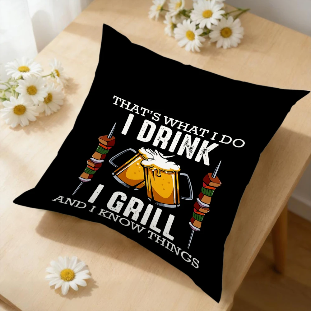 1Pc Funny Quote Cushion Cover Black That S What I Do I Drink And I Grill Pillowcase For Home Sofa Decorative Throw Case Soft