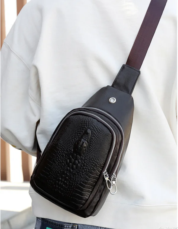 Casual Sports Crossbody Bag, Purse, Phone bag, Soft PU Leather Chest Bags For Men, White-Collar, Work, Business, Outdoors Travel