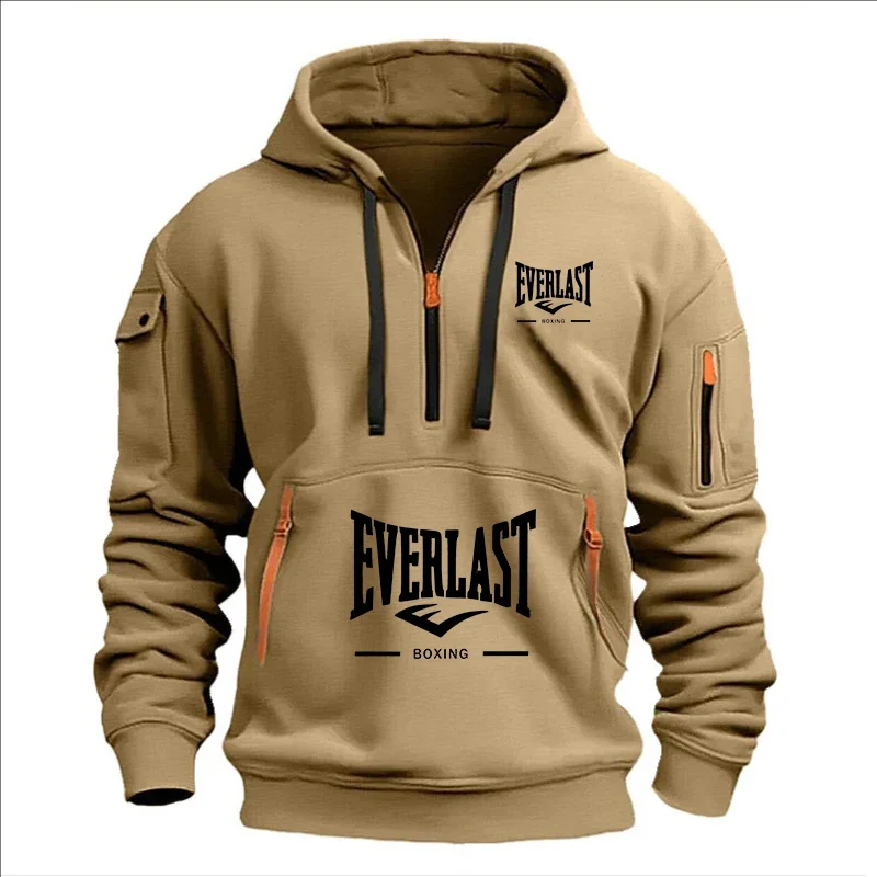 

Autumn and winter men's brand clothing: zipper printed long-sleeved European-sized sweatshirts, casual sportswear, loose hooded