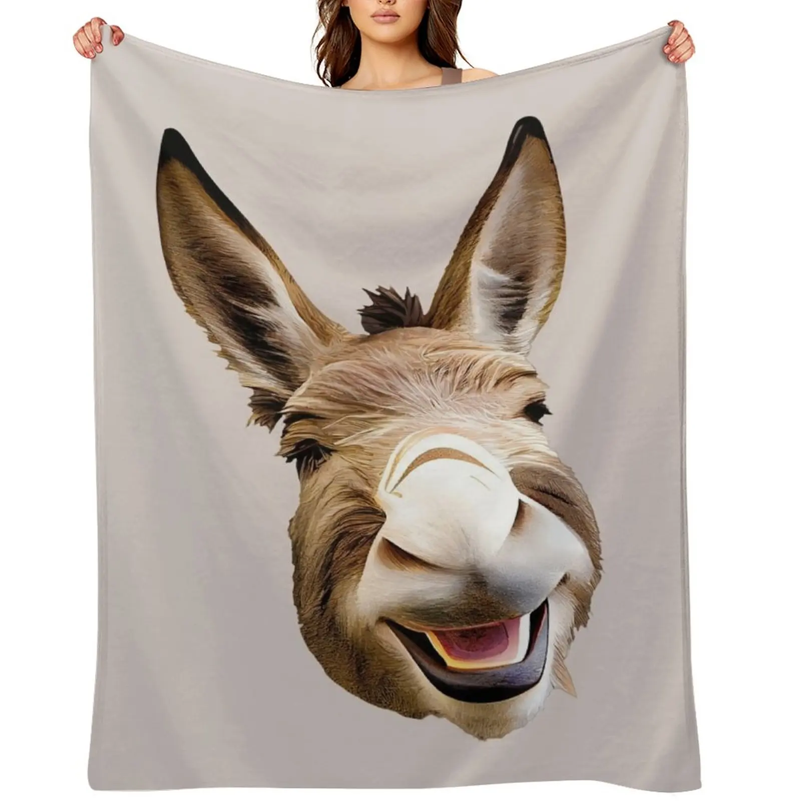 

A Smiling Funny Donkey Throw Blanket Sofa Stuffeds Soft Beds Blankets