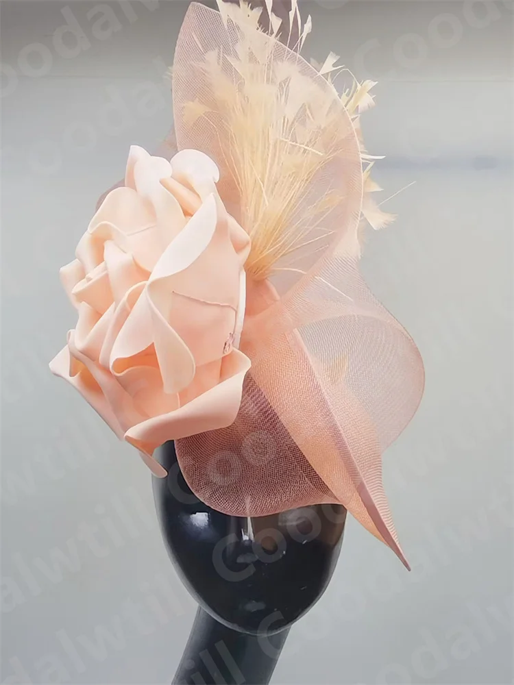 Yellow Fascinator Big Flower Hat Women Elegant Royal Ascot Headpiece Ladies Church Cocktail Chapeau Cap Feather Fancy Fascinator