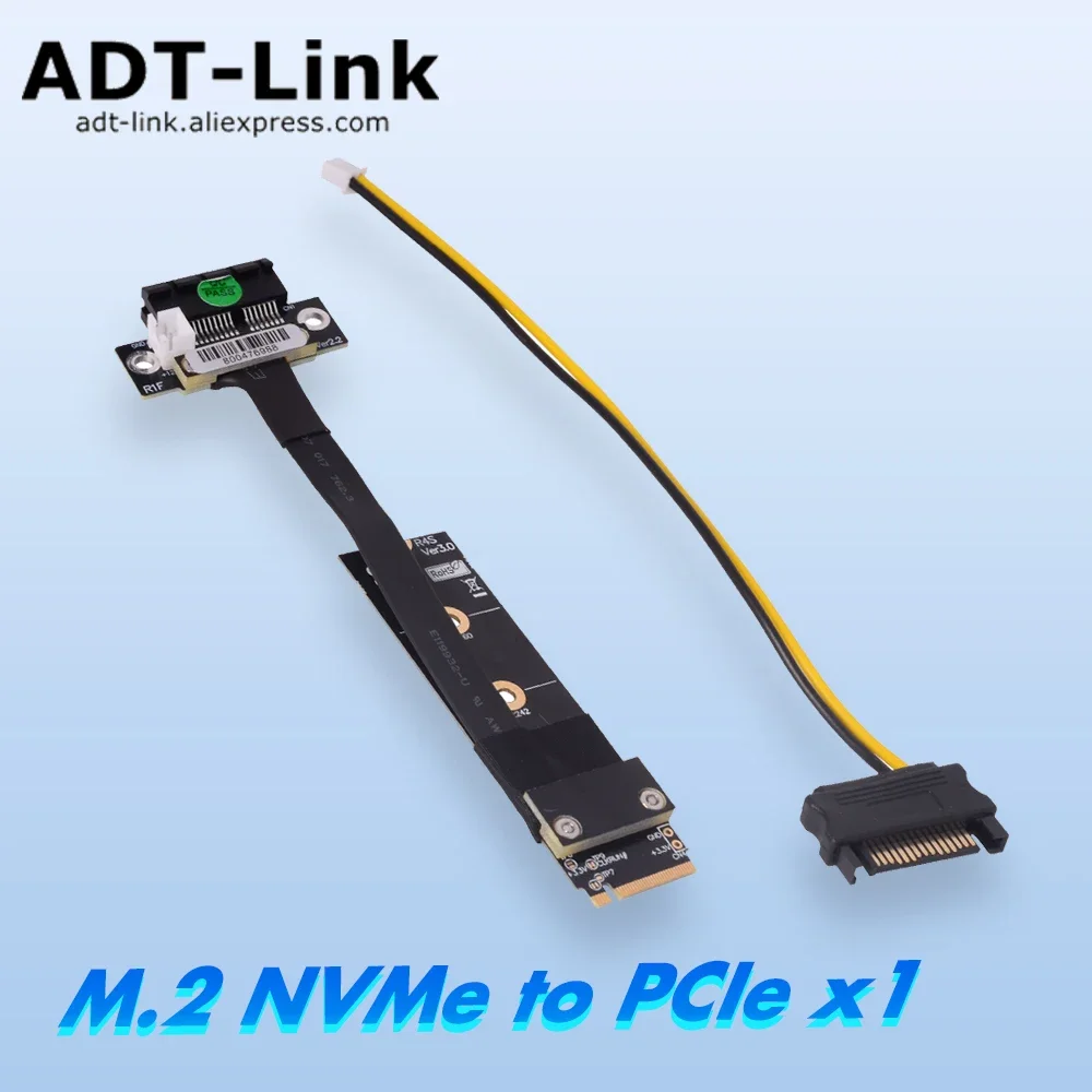 ADT-Link M.2 Key-M NVMe SSD to PCIe X1 Riser Cable BTC Mining GPU PCI-E Graphics Card Extension for M2 NVMe