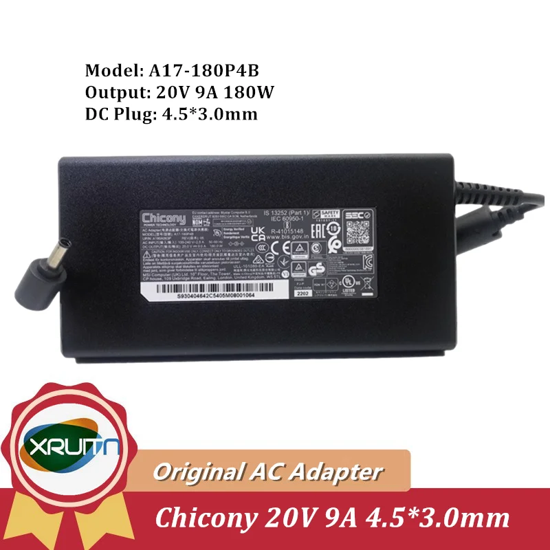 

Original Chicony A17-180P4B A180A063P 20V 9A 180W Power Supply Laptop Charger AC Adapter 4.5x3.0mm DC Plug