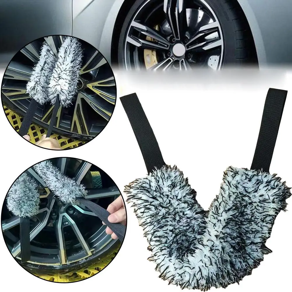 Car Wheel Wash Brush Car Drying Towel Long Strap Wheel Rim Clean Cleaning Strap Brush Towel Car Portable Double-Sided With F1G8