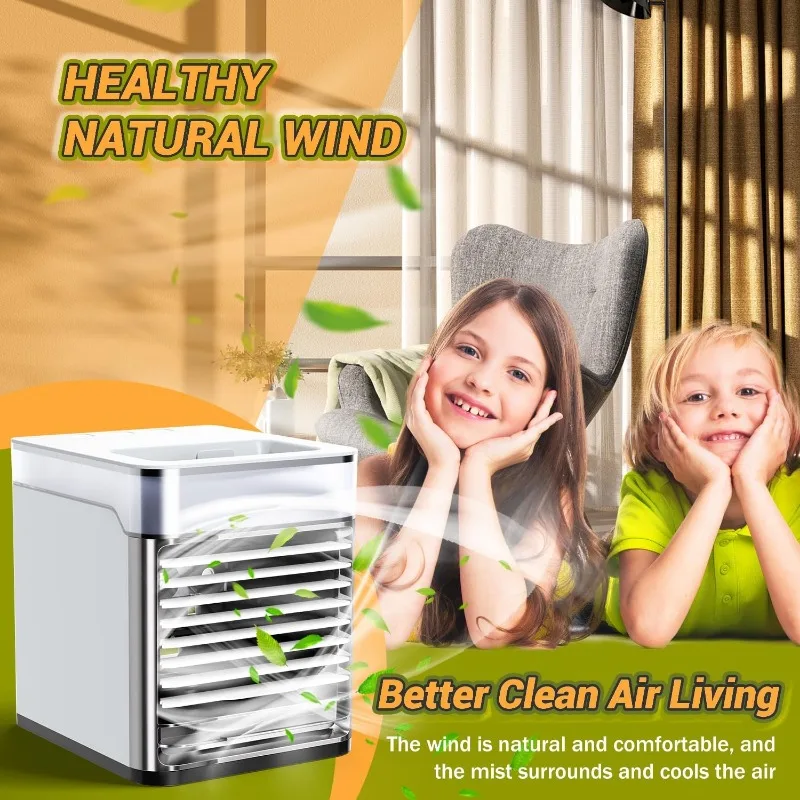 Portable Air Conditioner, Personal Mini Air Conditioners with 3 Speeds & 2 Mist Modes, Mini Air Cooler with 7-Color Night Light