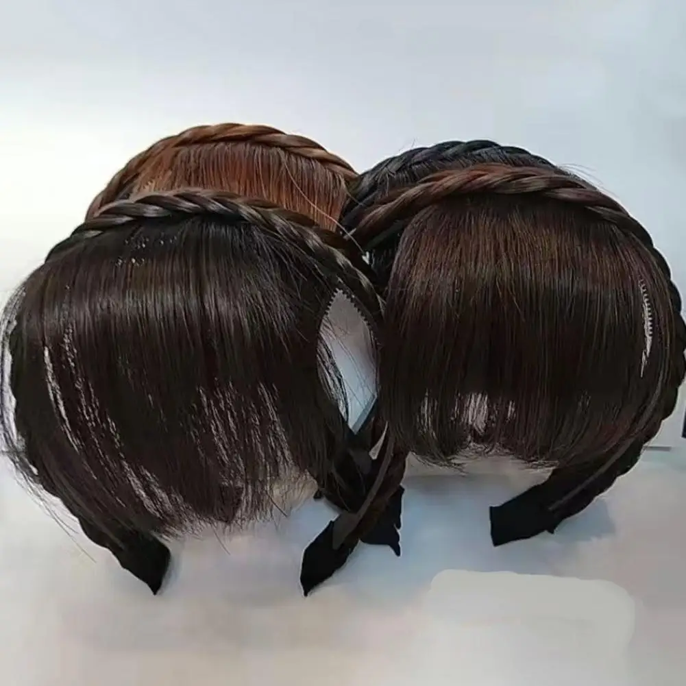 Fake Hair Bang Wig Headband Realistic Braided Curled Hairpiece Decorative Natural Fake Hair Bangs Headband Wig HairHoop 90