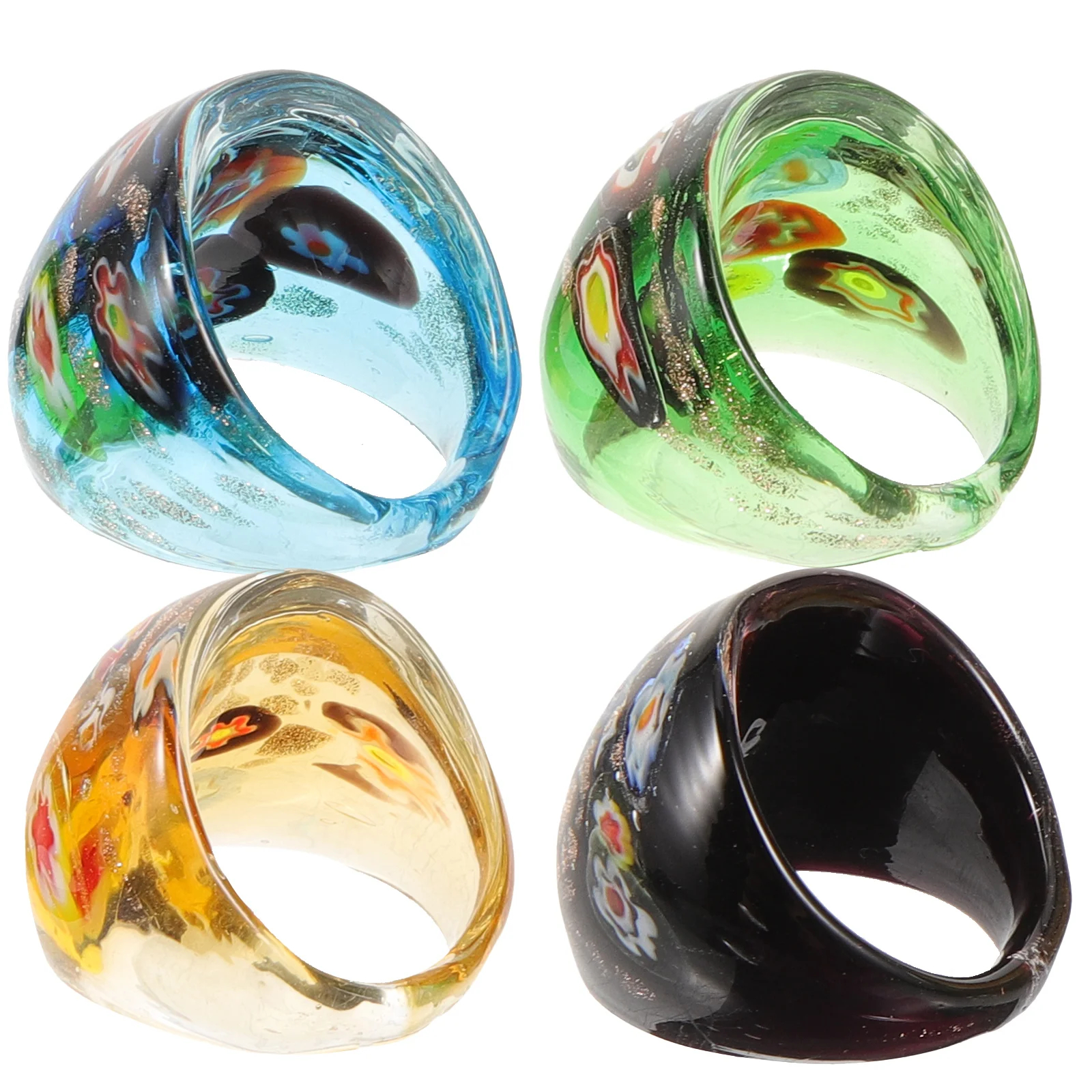 

4 Pcs Hoops Ethnic Style Glass Ring Women Rings Street Earrings for The