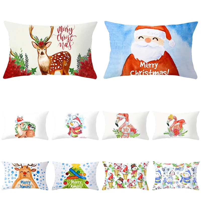 

2023 Christmas Cushion Cover Cartoon Santa Elk Printed Pillow Covers Rectangular Pillowcases 30x50cm Pillowslip Christmas Gifts