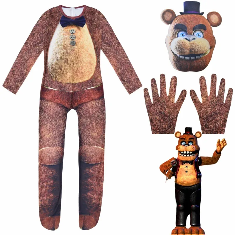 

Комбинезоны для косплея в стиле аниме «Пять ночей в Фредди», детские комбинезоны с маской зентай, перчатки, боди для вечеринки, карнавальная форма, Рождественский подарок