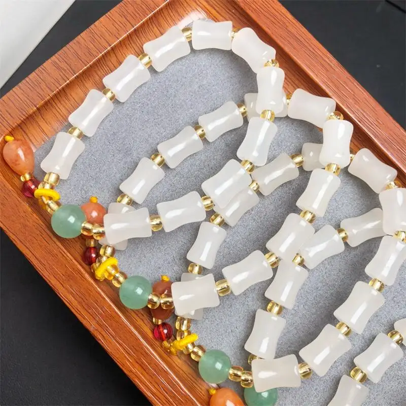 Natural White Marble Jade Bamboo Bracelet Rock Crystal Stone Reiki Healing Fashion Men Women Bangles Yoga Jewelry Gift