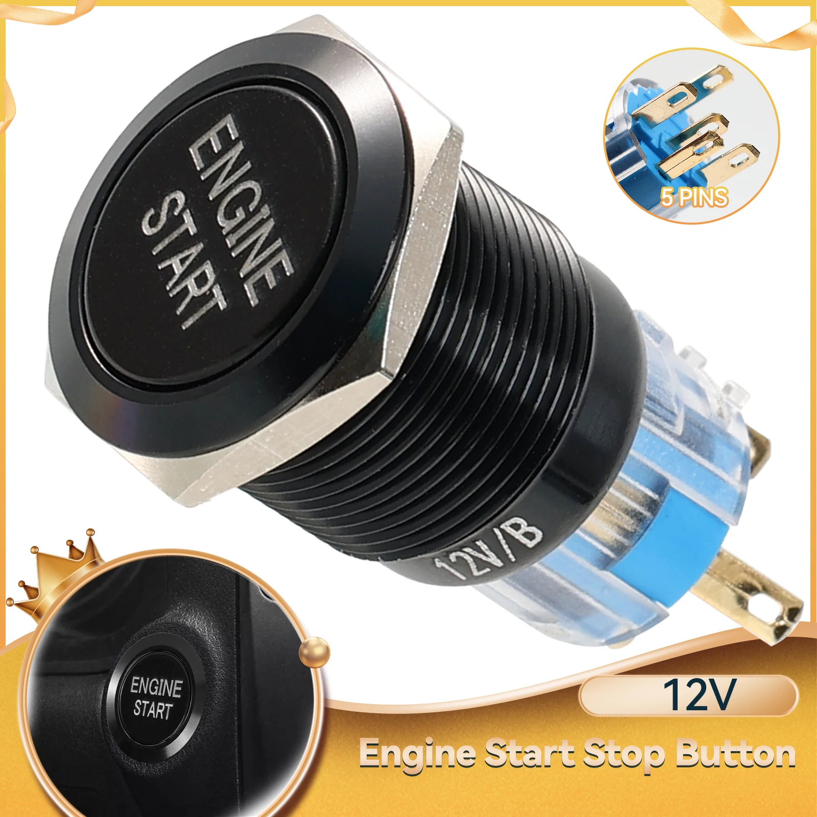 12V Universal Car Engine Start Stop Push Button Switch Car Engine Button Engine Button Engine Start Switch Engine Starter Button