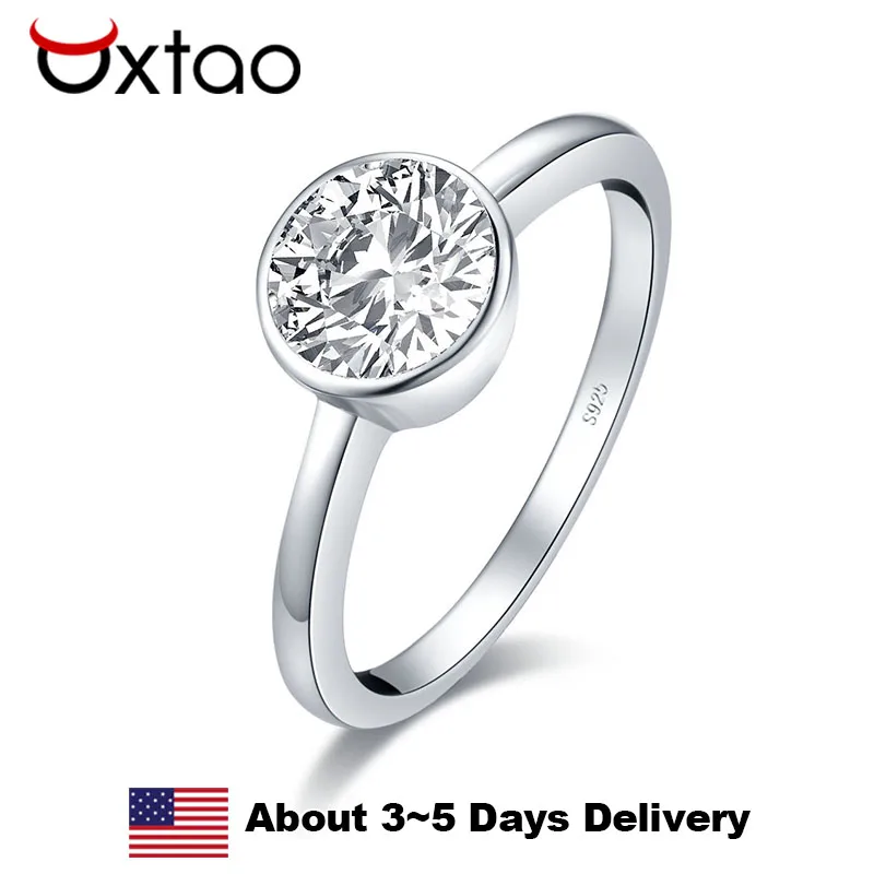 

OXTAO Simple Solitaire Ring Cubic Zircon 925 Sterling Silver 1.0 CT Round Cut Classic Engagement Wedding Ring Anniversary Gifts