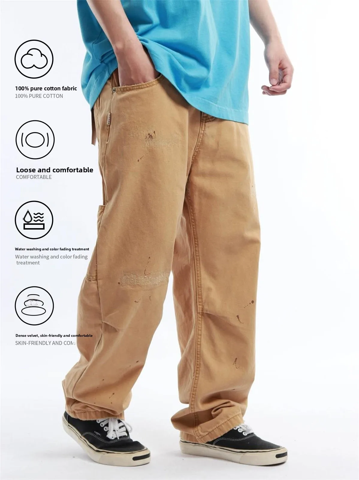 

Men's Casual Workwear Pants 2026 New Style American Retro Washed Micro Cone Distressed Casual Pants Loose Straight Cotton