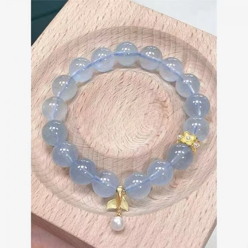 

New Style Aquamarine Bracelet Women with Chalcedony Flower Pendant