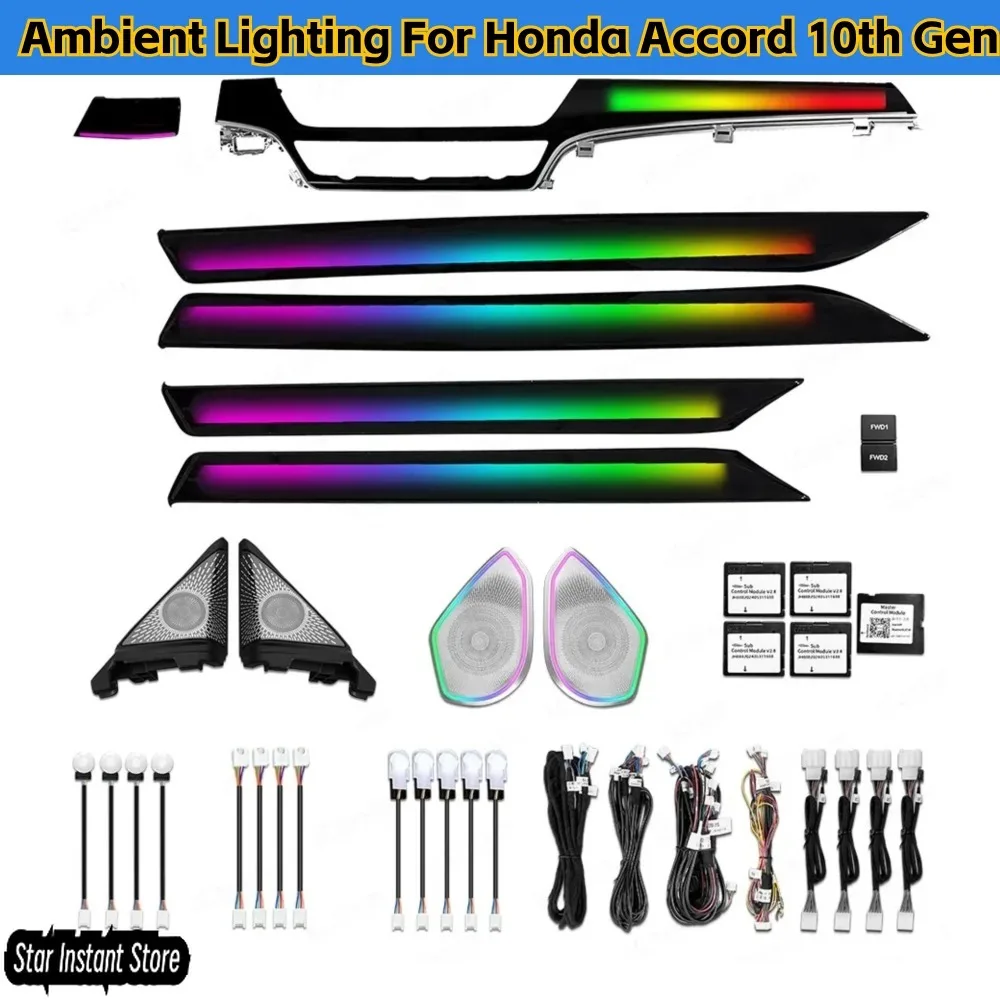 Music Rhythm Dynamic Ambient Lighting Kit for Honda Accord 10th Gen 2018-2022, RGB Interior LED Strip Lights