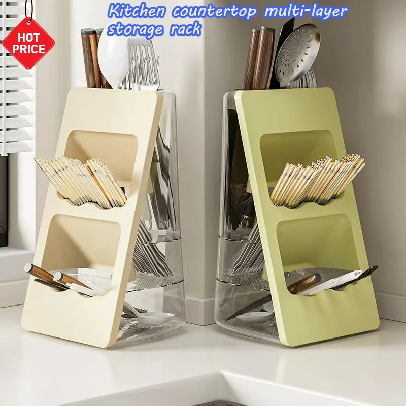 Kitchen Countertop Multi-layer Divided Chopstick Draining Storage Box, Knife and Spoon Rack, Chopstick Basket