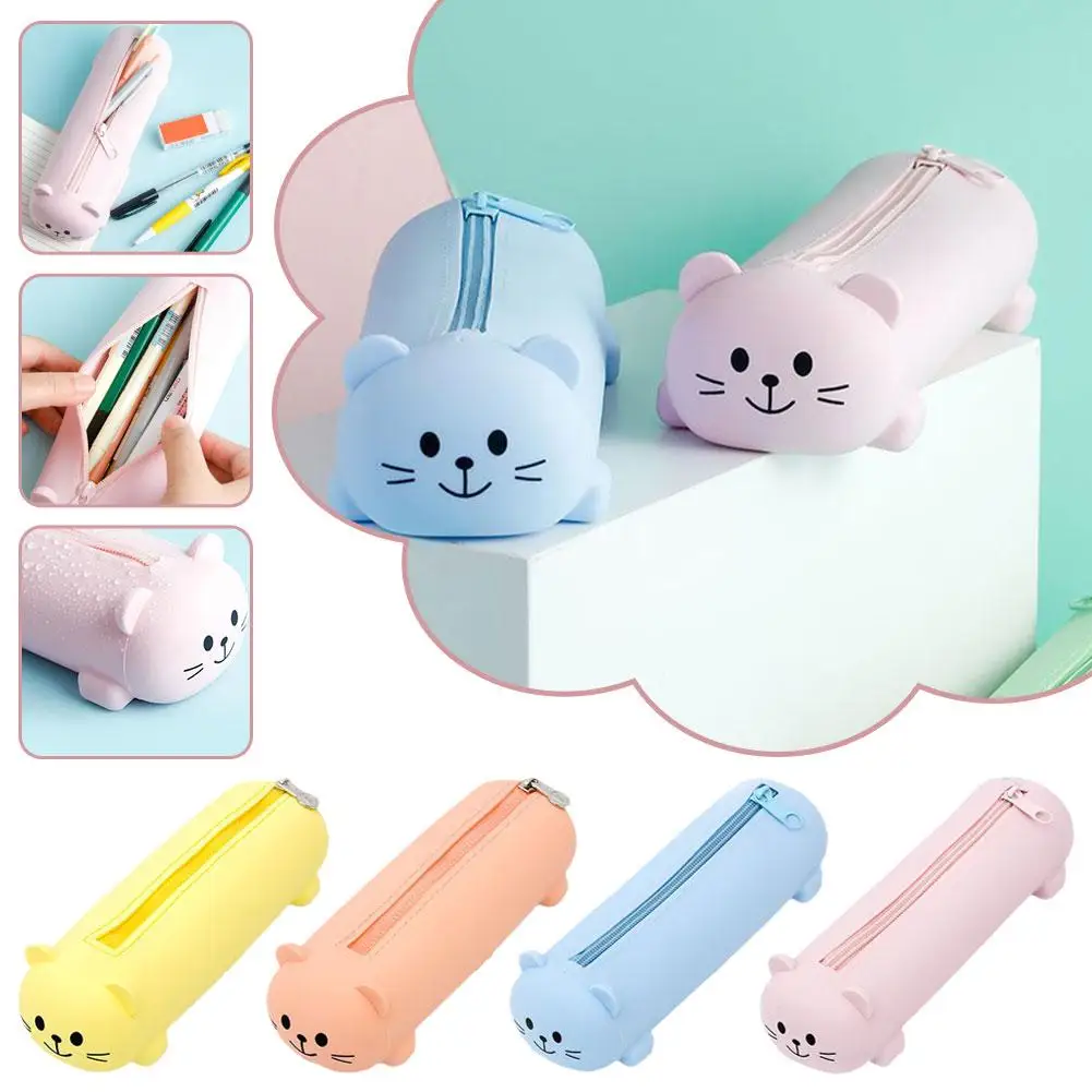 

Silicone Pencil Case Cute Bear Soft Retractable Pen Stationery Holder Children Gifts Ruler Container Bag Creative Box Pouch U9L2