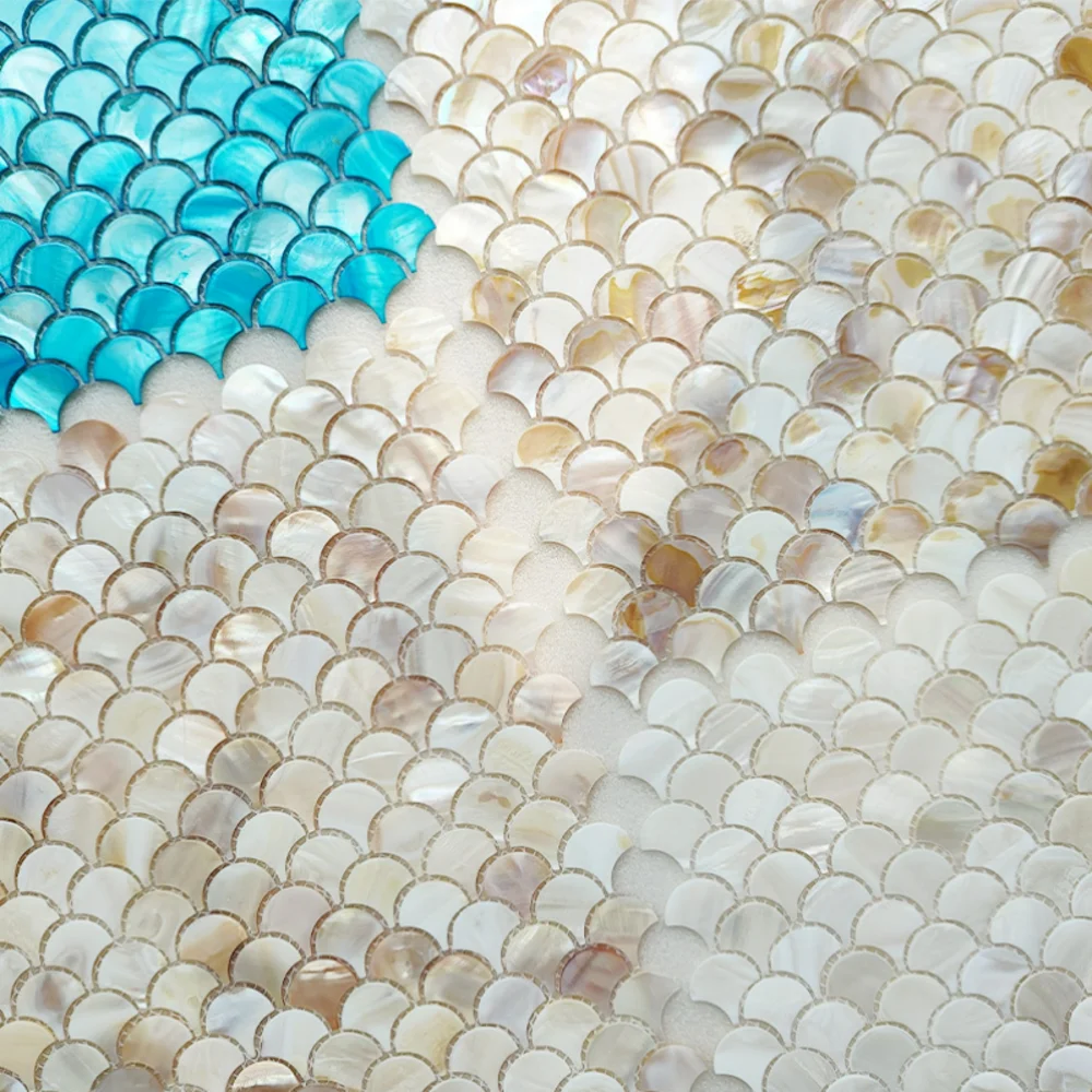30cm X 30cm Seashell Mosaic Tiles Natural White Mother Of Pearl Wall Stickers Fish Scale Decoration For Bathroom Backsplash