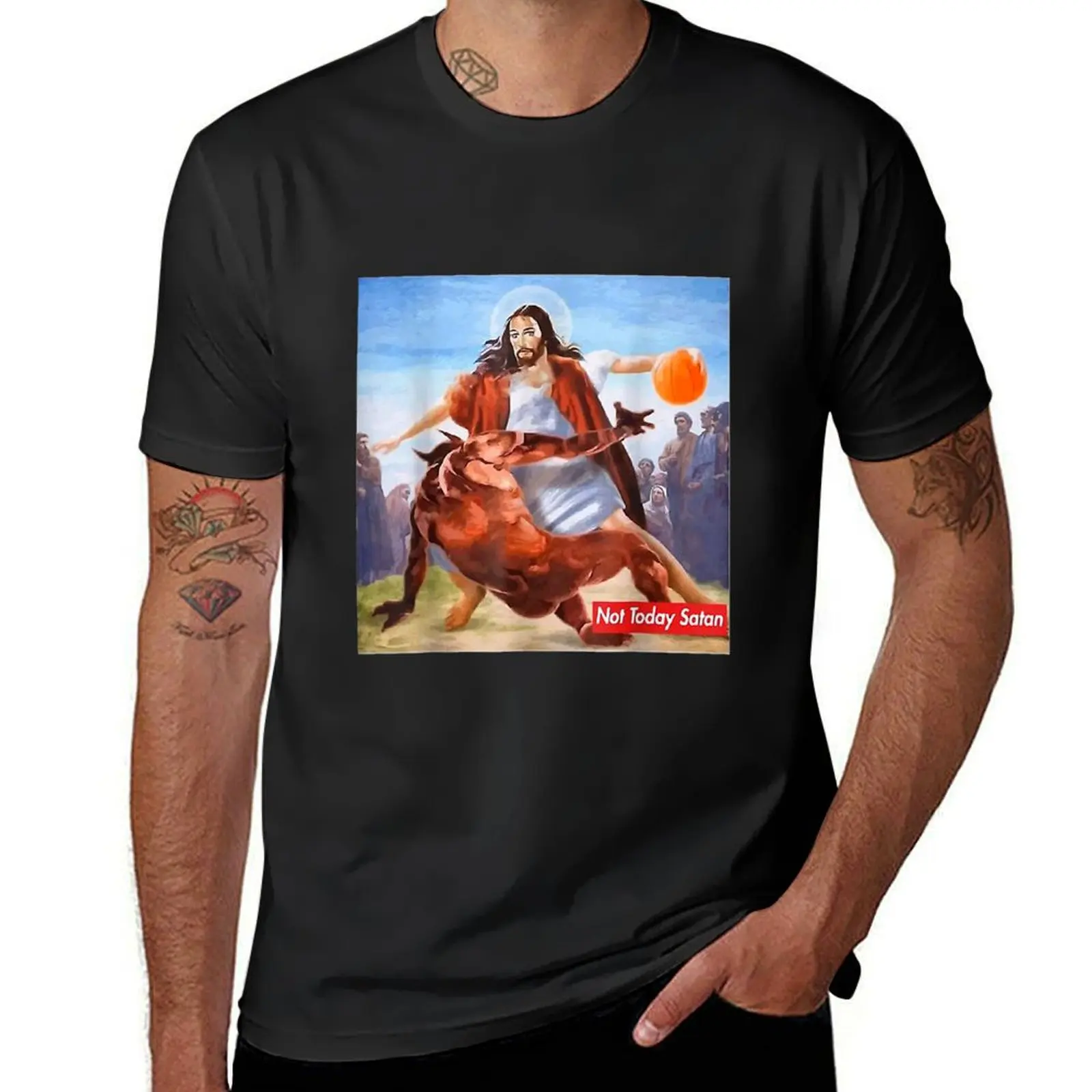 

Not Today Satan Jesus Crossover Basketball T-Shirt shirts graphic tees customs designer t shirt men