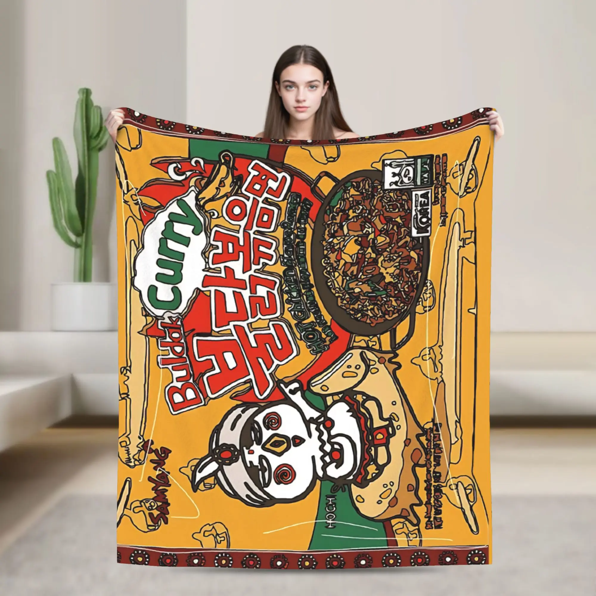Manta Samyang Curry picante Ramyun de calidad, suave y cálida manta Buldak Ramen, colcha de viaje para avión de invierno, sofá cama