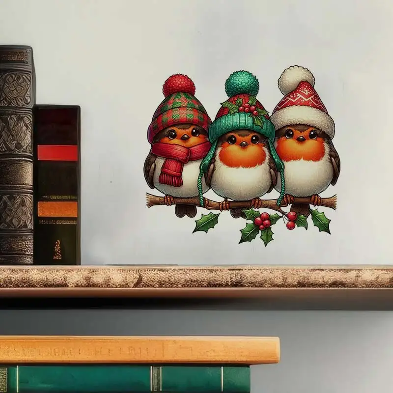 Christmas Bird Wall Sticker Kids Room Decor Bathroom Toilet Living Room Decor Cabinet Refrigerator Home Decor Decals S456