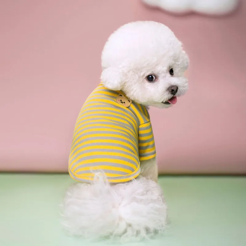 Bärendruck gestreifter Hund Sommerweste Hundekleidung Welpen T-Shirt Baumwolle Mädchen Hundekostüm Chihuahua Bichon Frise Kleidung Hundebekleidung – Detail 15