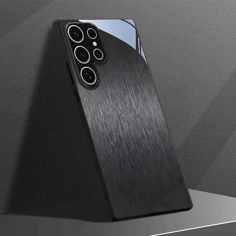 Metalowo-szklane etui na telefon z gradientowym wzorem w chłodnych odcieniach srebrnoszarych, odpowiednie dla Samsung S26/S25/S24/S23/S22/S21/S20 i innych modeli. — zdjęcie produktu 4