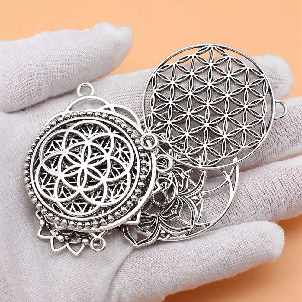 Jewelry For Woman Antique Silver Color Flower Of Life Charms Collection  For You Ornaments 11pcs