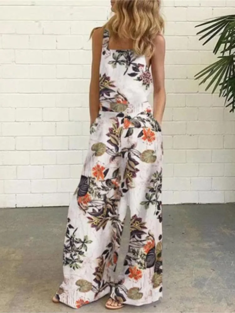 Women Jumpsuit Sleeveless Floral Print Wide Leg Solid Color Polka Dot Jumpsuits Female Spring Summer Casual Ladies Jumpsuit 2025