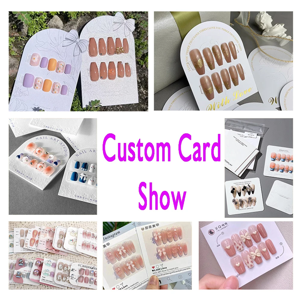 500PCS Custom Press on Nail Card Business Logo OEM false nails ODM fake nails sample organizer for nail salon Bulk Wholesale