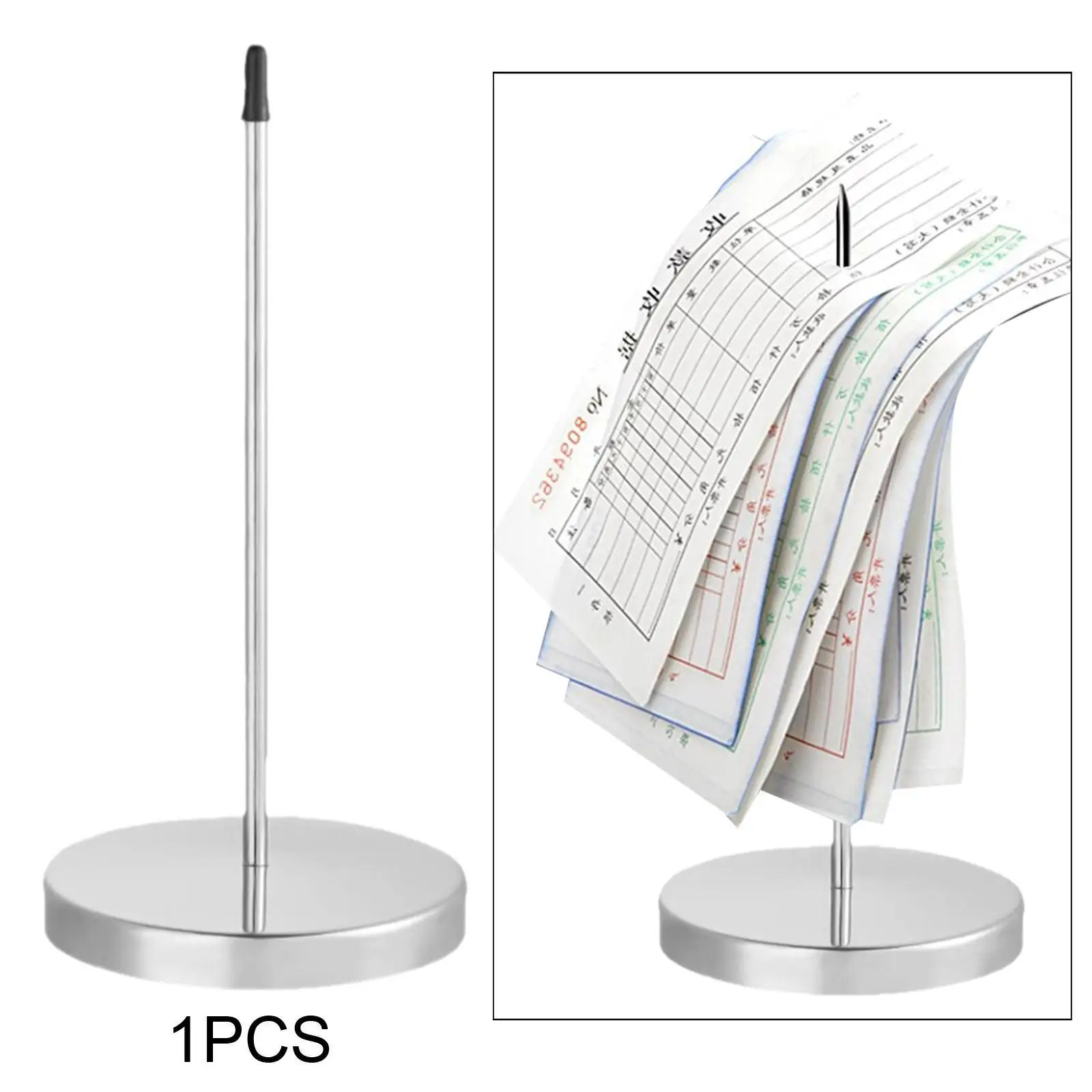 Receipt Holder Paper Memo Holder Straight Rod Portable Metal Note Holder Bill Fork with Solid Base for Restaurant Office Desk