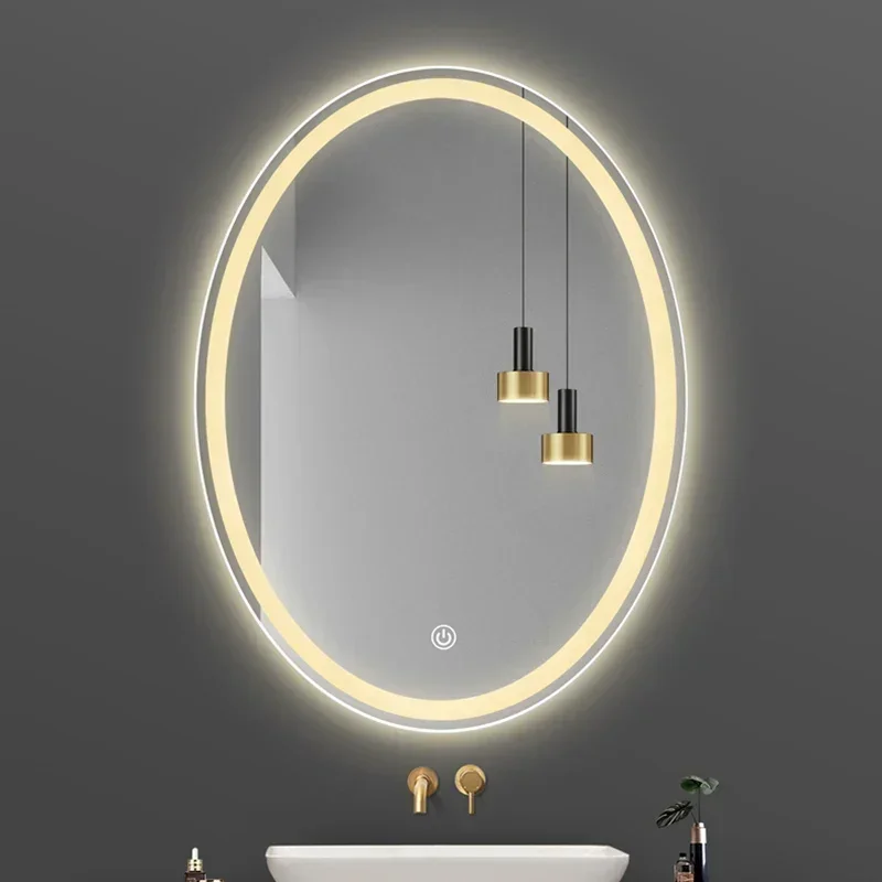 Espejo de maquillaje inteligente sin marco con luz Led, espejo ovalado para montar en la pared, espejo moderno para baño, espejo de pared táctil EB5BM